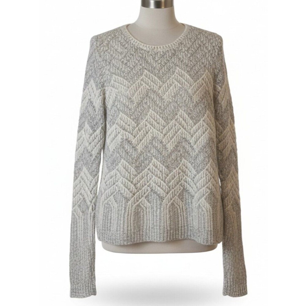 Lucky Brand Cream and Light Gray Chevron Cable Knit Sweater